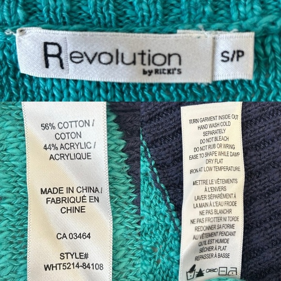 Ricki’s Striped Blue Teal Sweater Lightweight Cotton Open Weave Size Small - Picture 12 of 14